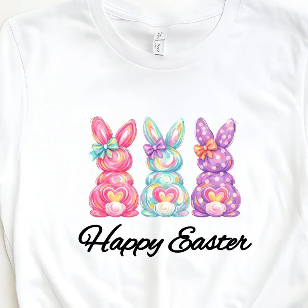 Brand New Softstyle Happy Easter Shirt w/Cute Bunnies - Multiple Sizes